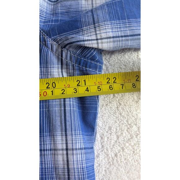 Wrangler Wrancher Blue Plaid Pearl Snap Button Down Shirt, Medium, Vintage - Picture 6 of 9